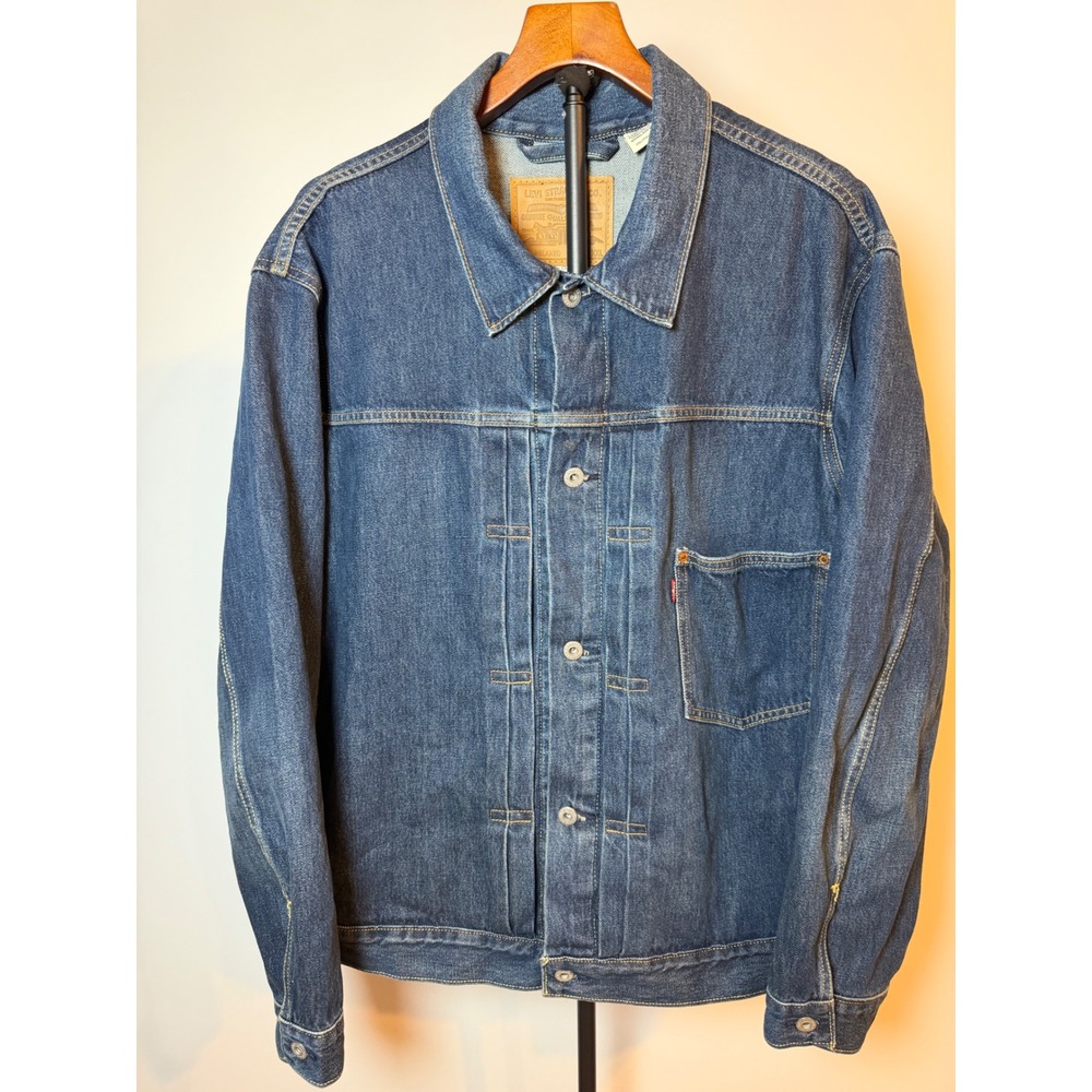 Levis Premium Type I Trucker Jacket Mens XXL Blue Denim Cinch Back Big E Relaxed